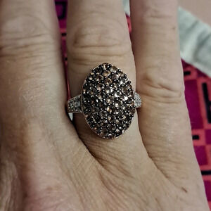 Andalusite and Natural White Zircon Cluster Ring